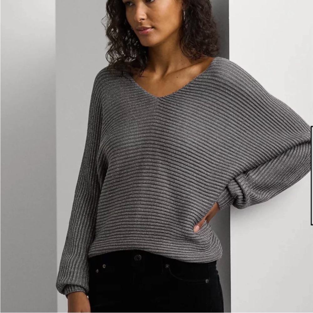 NWT Lauren Ralph Lauren Metallic Rib Knit Dolman Sleeve Sweater XS